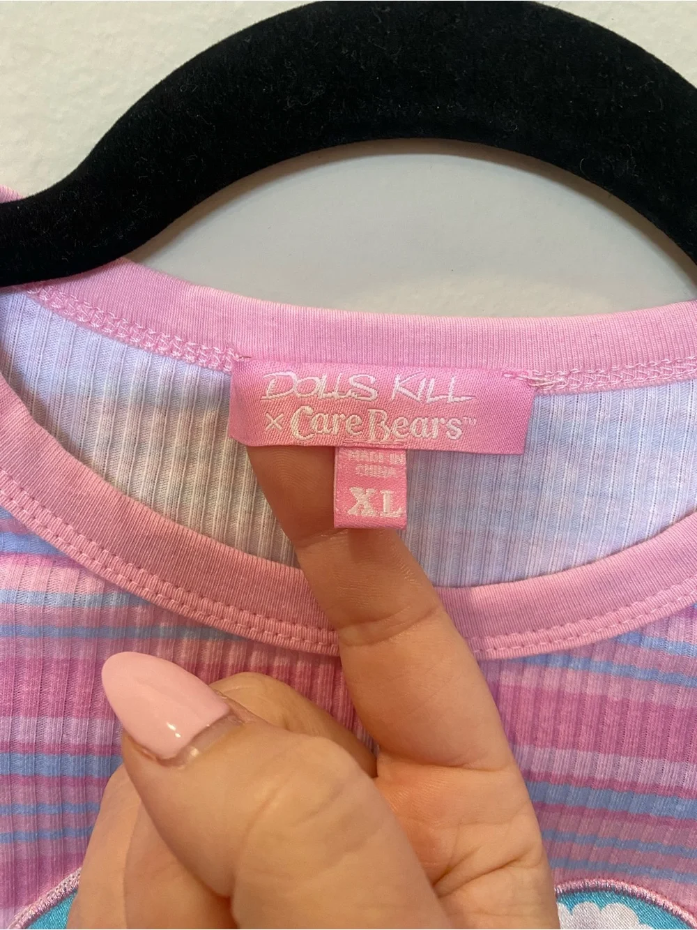 Doll’s Kill x Care Bears Pink & Blue Pastel Striped Long-Sleeve Baby Tee Y2K - Picture 4 of 6